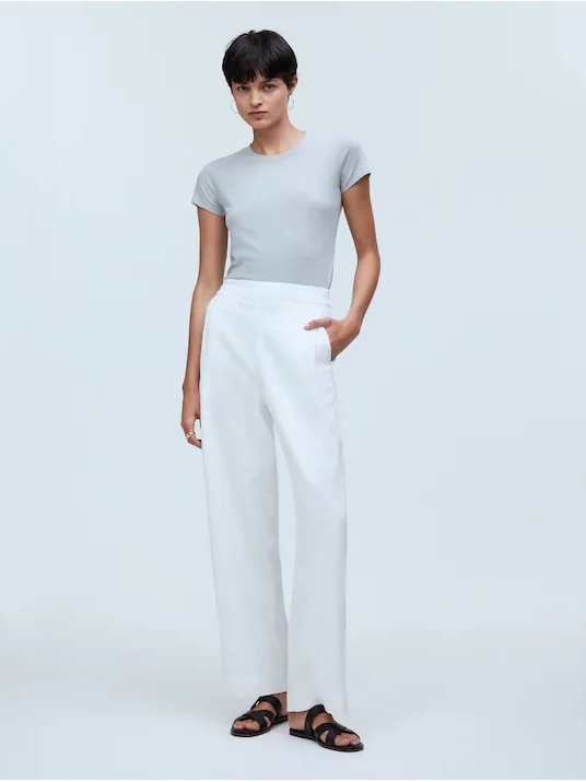 Madewell Pull-On Straight Crop Pant In Cotton-Linen - Eyelet White - Size 8